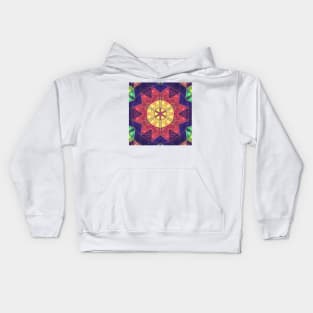 Mosaic Kaleidoscope Flower Yellow Pink and Purple Kids Hoodie